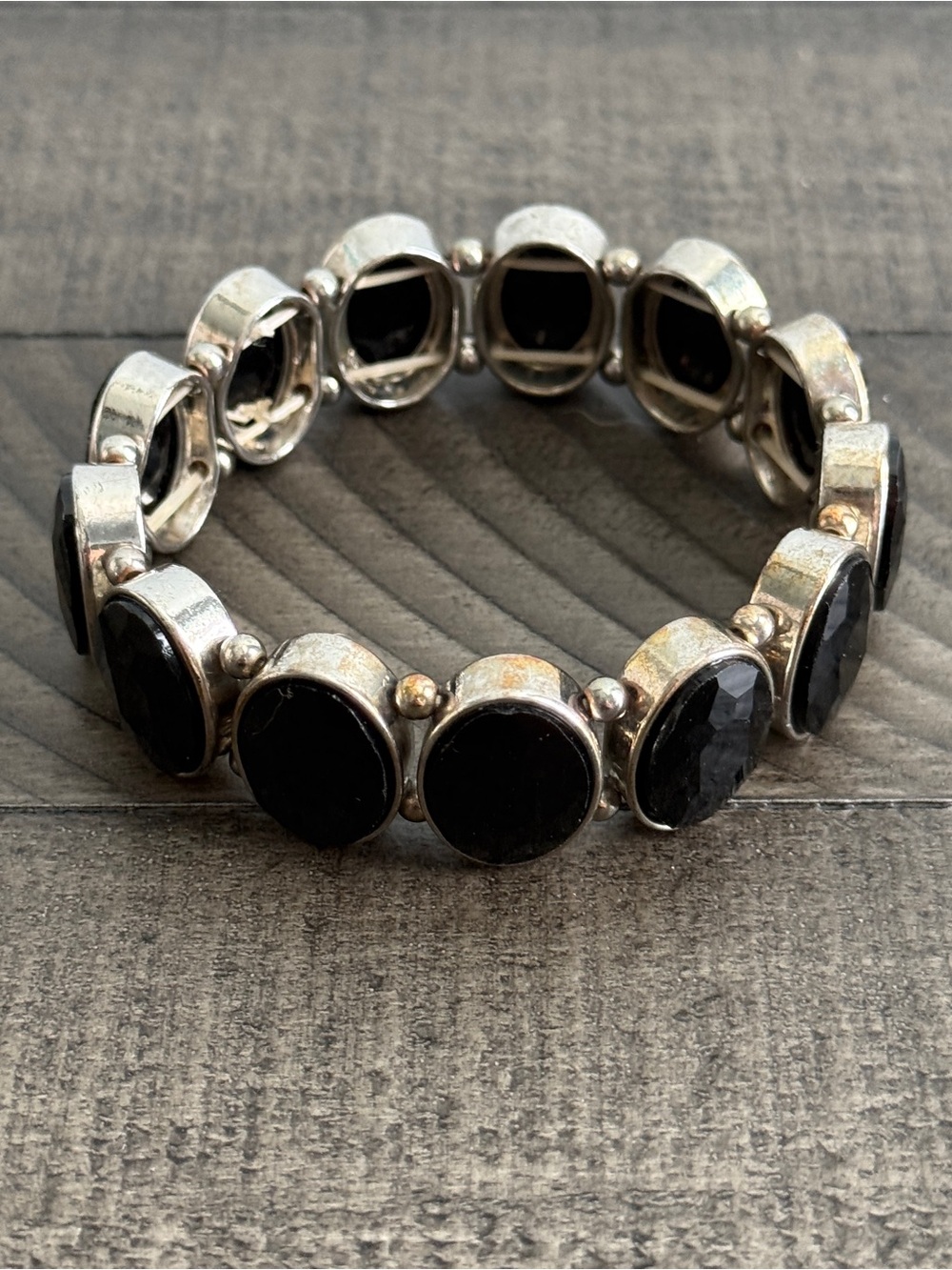 Black and Silver Tone Stretch Bracelet